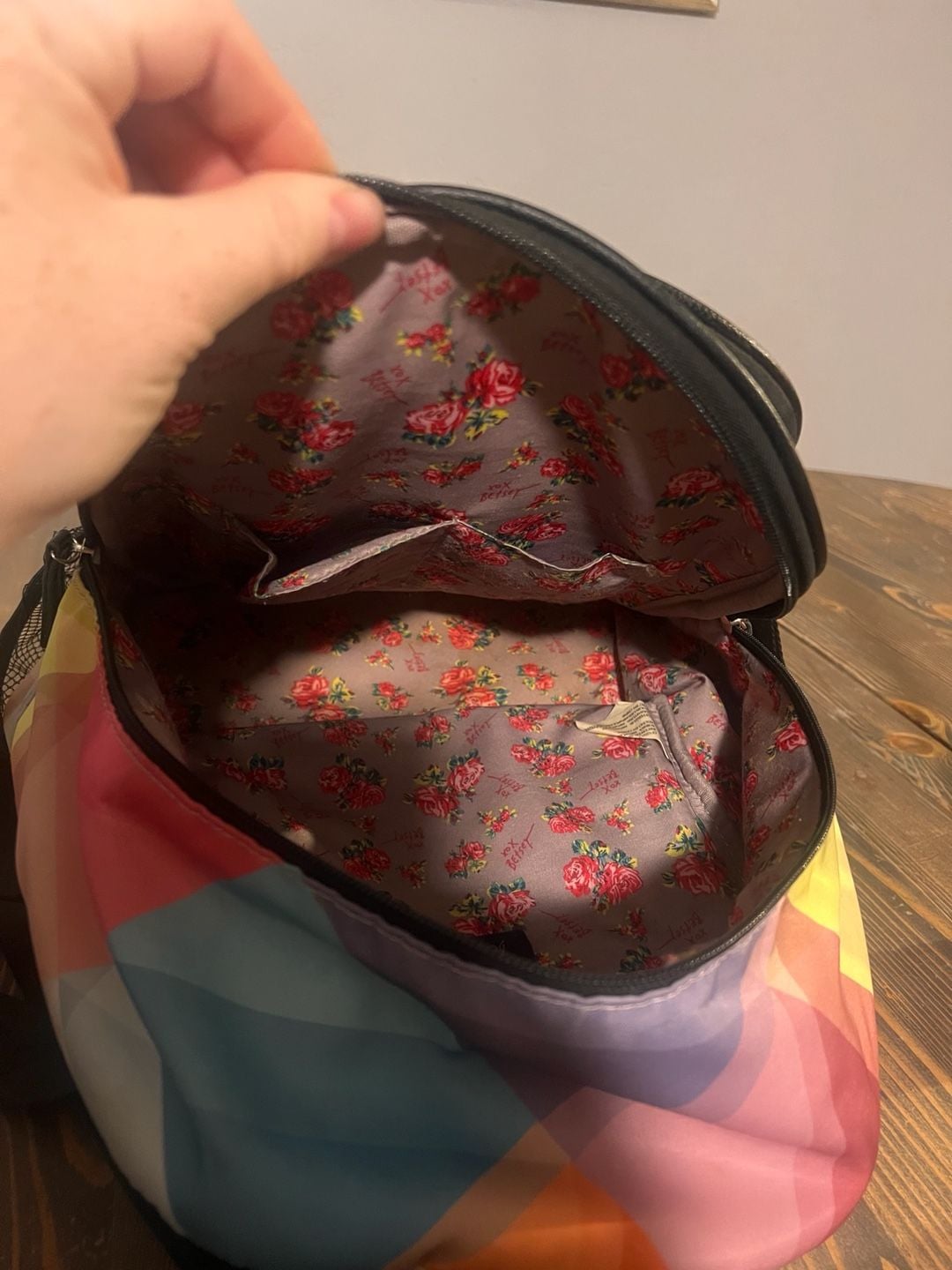 Betsey Johnson Rainbow Geometric Abstract Nylon Backpack 6