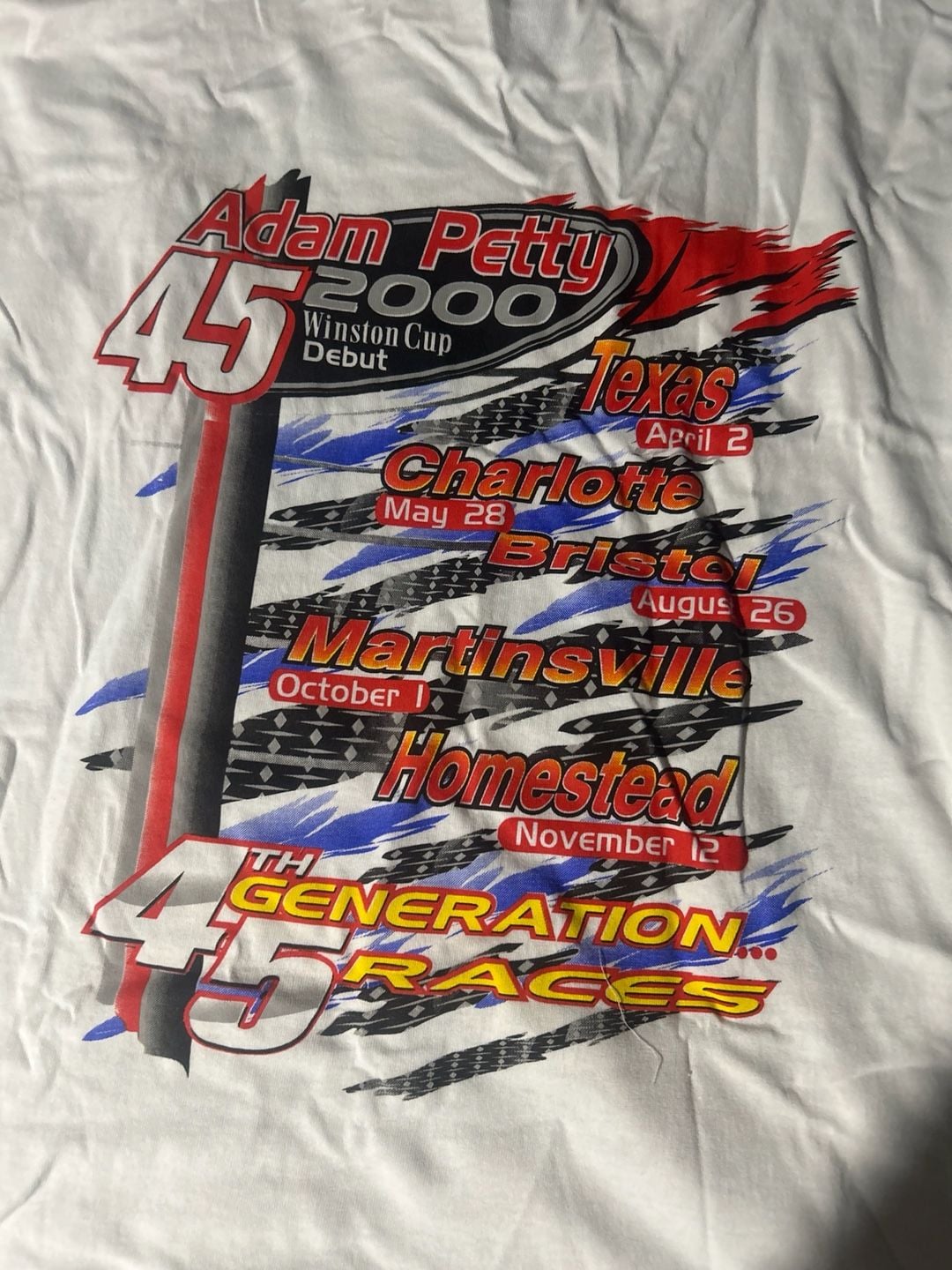 Gildan Adam Petty 2000 Winston Cup Debut Size XXL White Graphic T-Shirt 5
