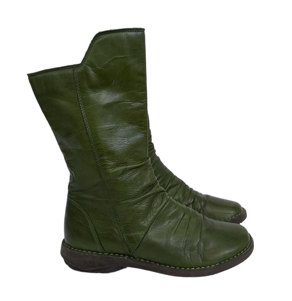 Miz Mooz Parnell Size 37 Green Leather Ruched Mid Calf Boots 2