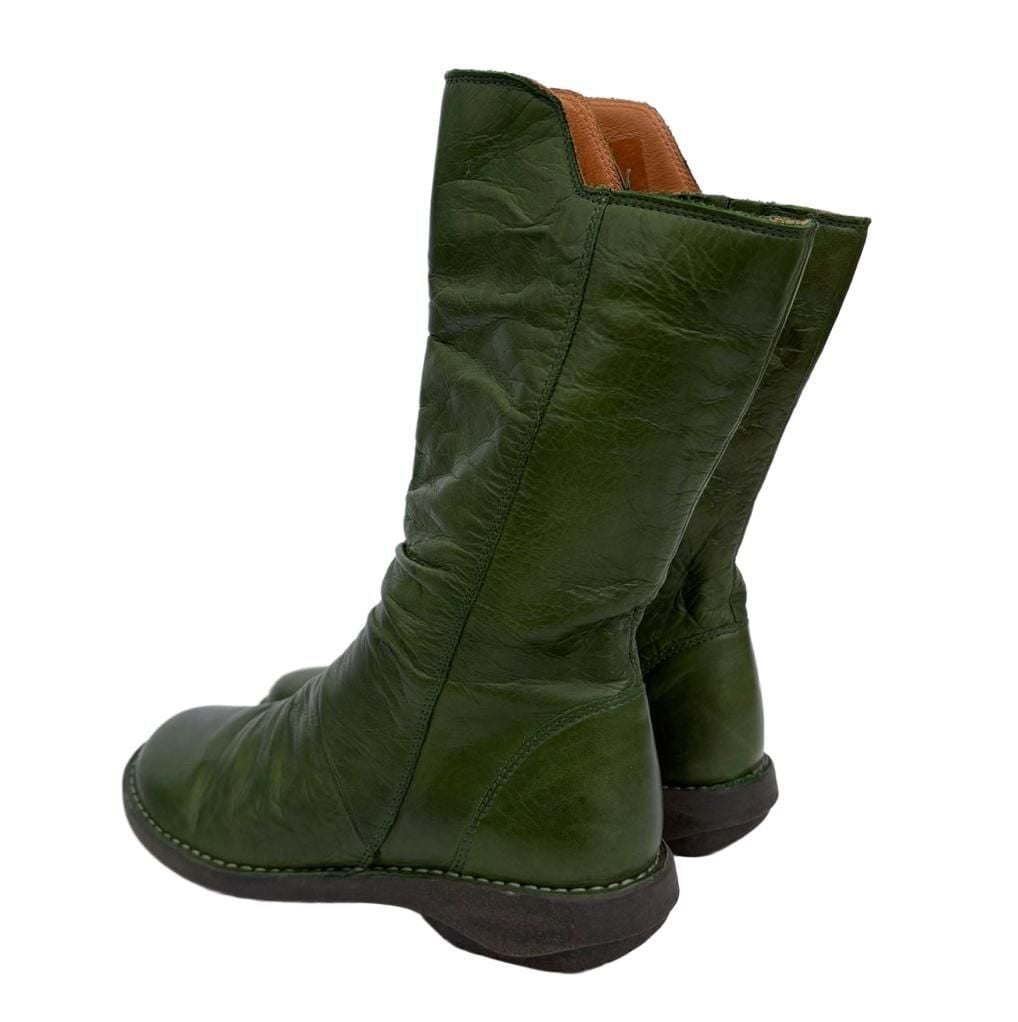 Miz Mooz Parnell Size 37 Green Leather Ruched Mid Calf Boots 5