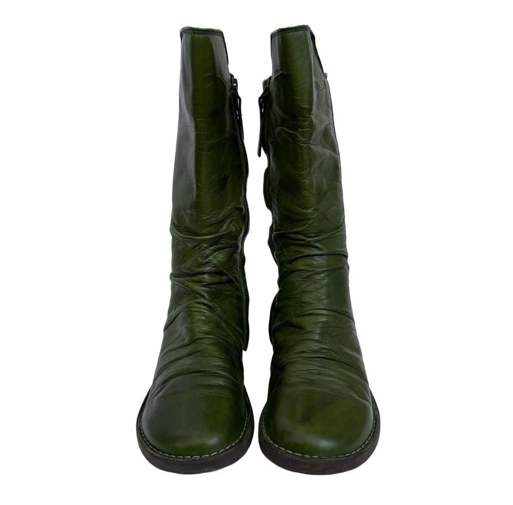 Miz Mooz Parnell Size 37 Green Leather Ruched Mid Calf Boots 3