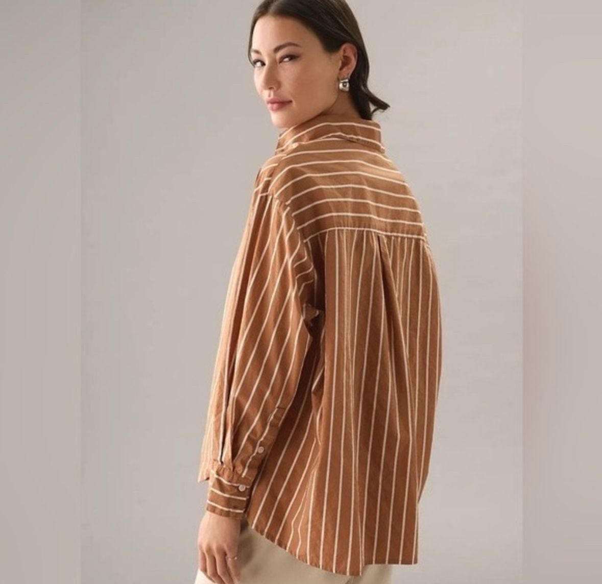 Faithfull The Brand Daija Button Down Maya Striped Shirt Size XS Brown 8