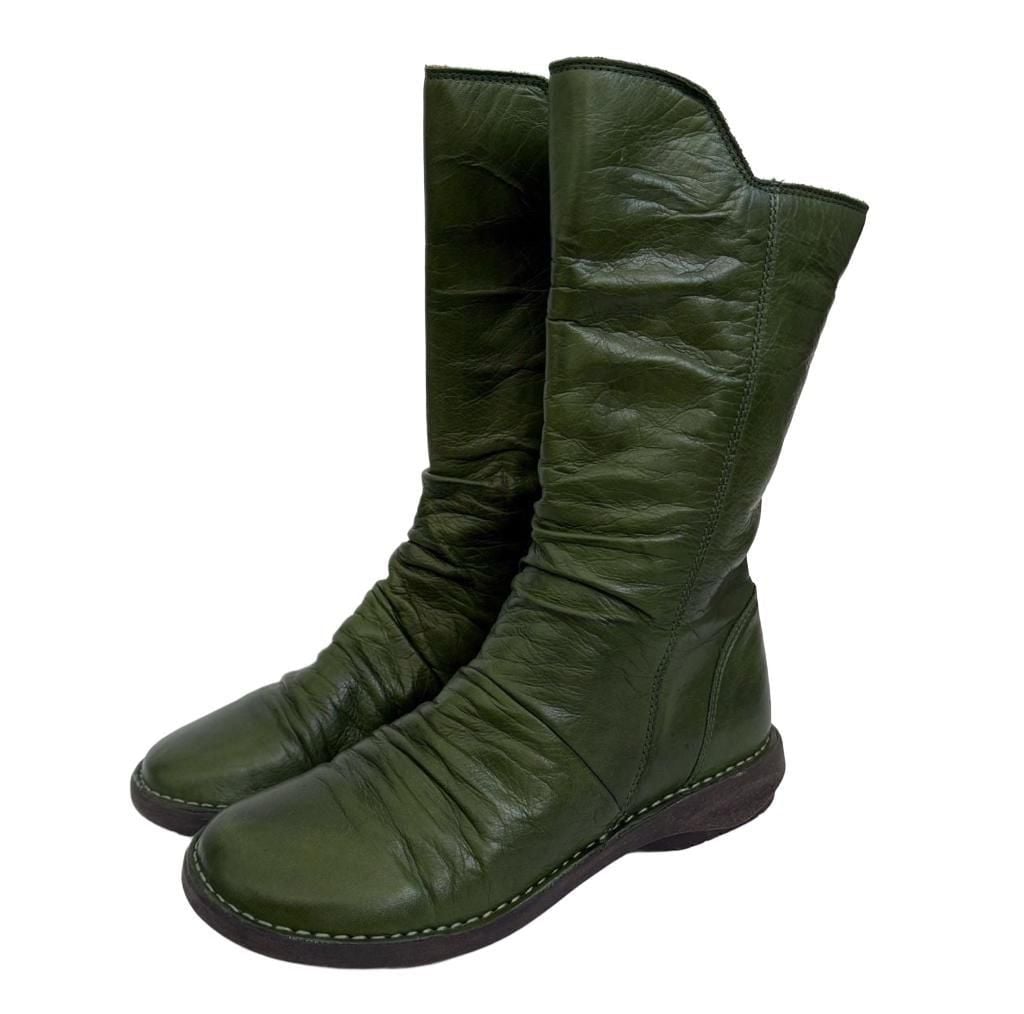 Miz Mooz Parnell Size 37 Green Leather Ruched Mid Calf Boots 4