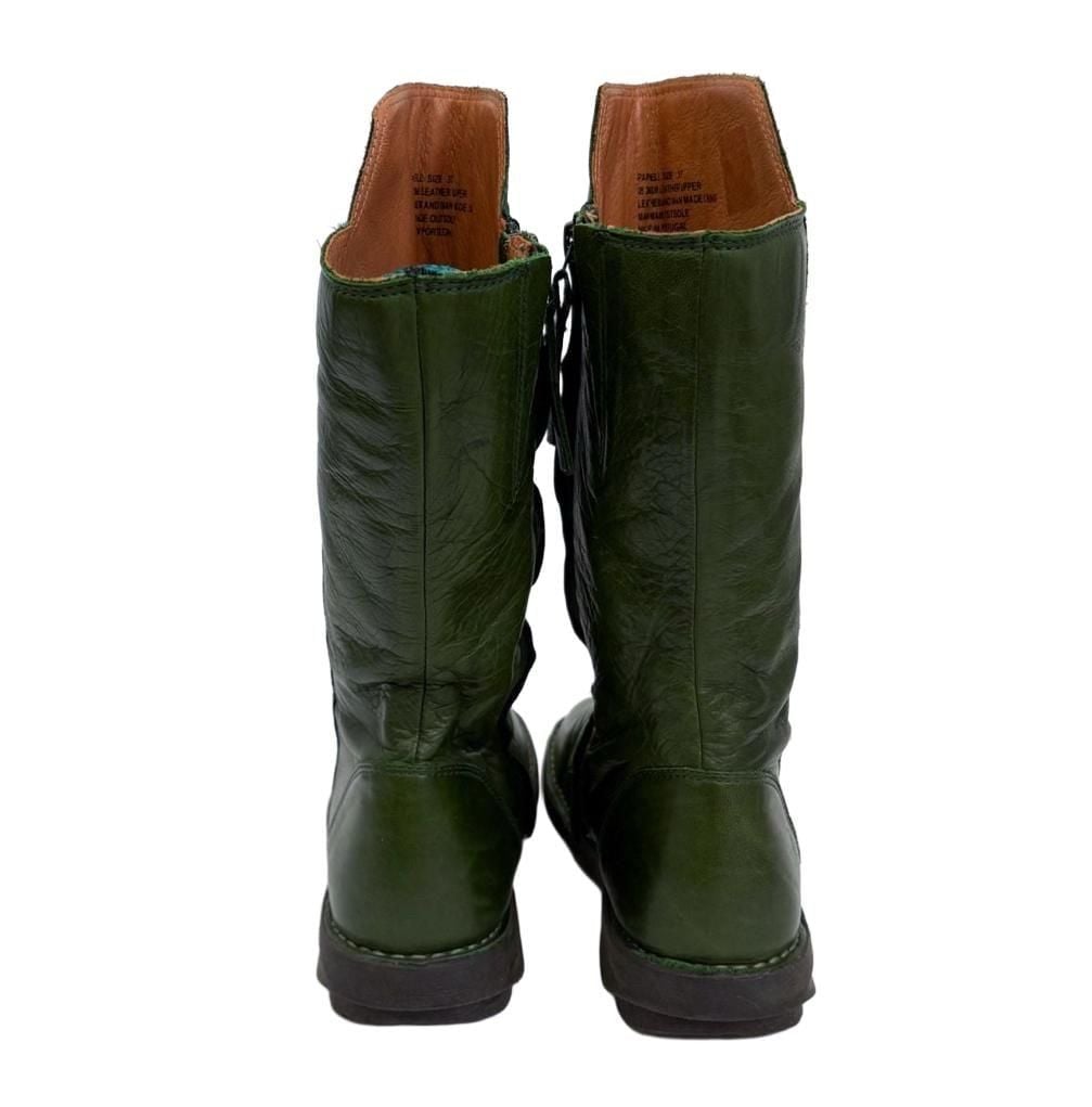 Miz Mooz Parnell Size 37 Green Leather Ruched Mid Calf Boots 6