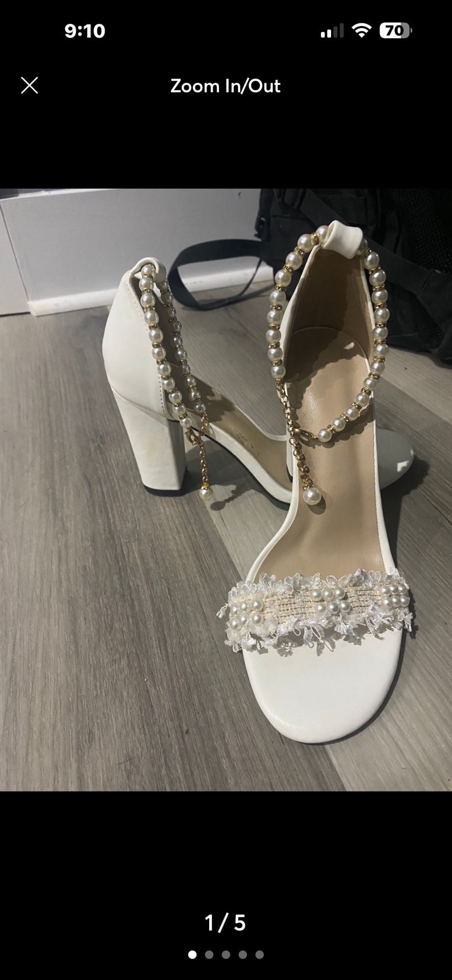 Pearl Ankle Strap Heels Size 35 White Block Heel Pearl Sandals 2