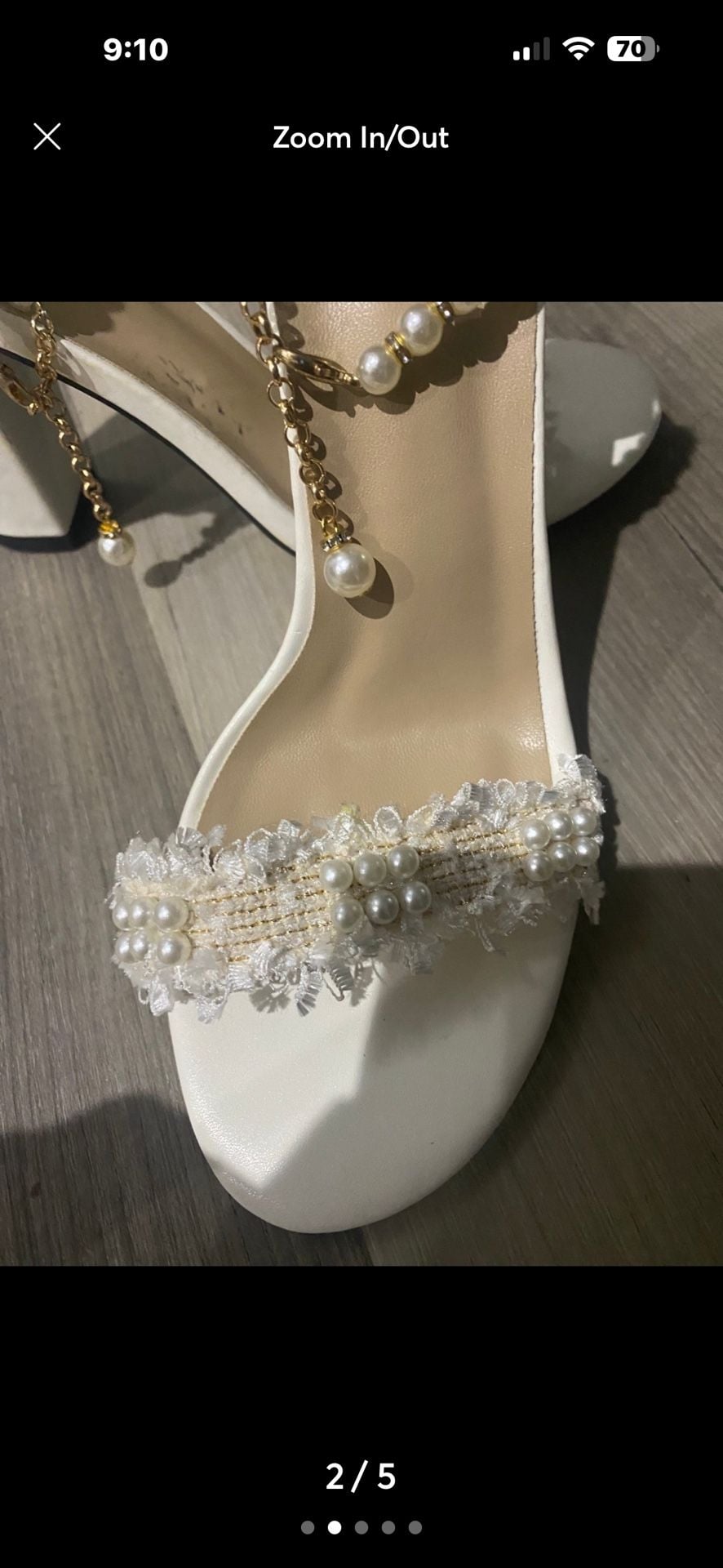 Pearl Ankle Strap Heels Size 35 White Block Heel Pearl Sandals 3
