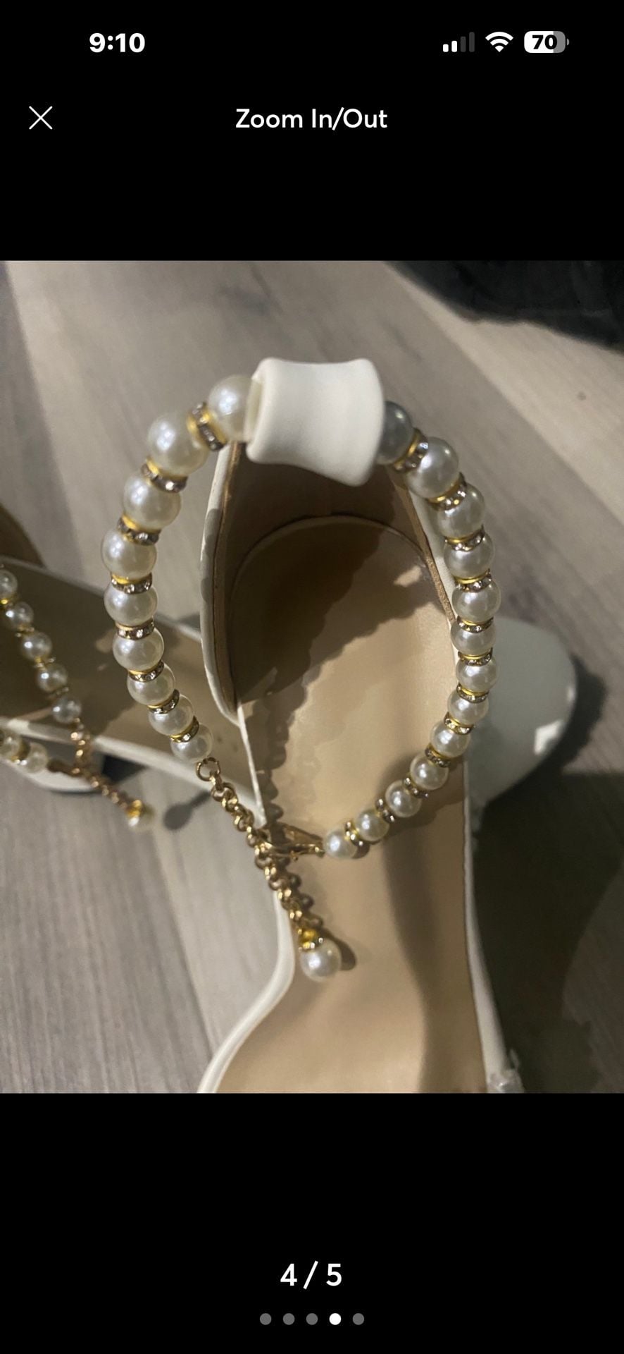 Pearl Ankle Strap Heels Size 35 White Block Heel Pearl Sandals 5