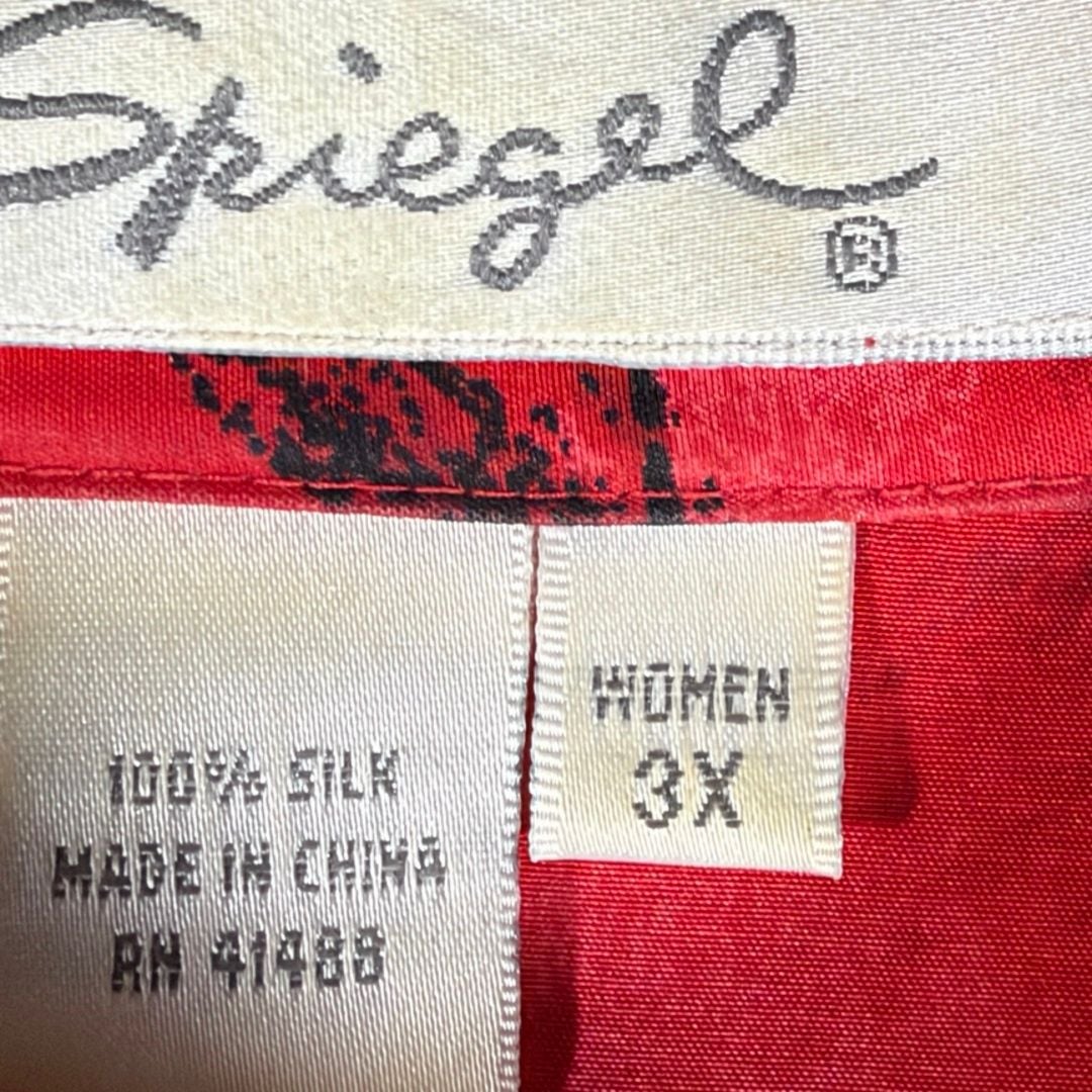 Vintage Silk Spiegel Floral Button-Up Blouse Size 3X Red Black Poppy 4