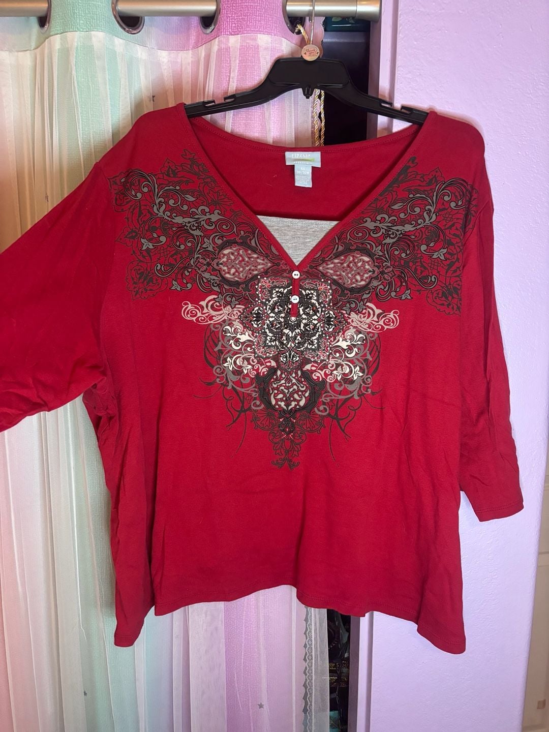 Liz & Me Sport Essentials Top Size 4X Red Graphic Print Henley Shirt 2