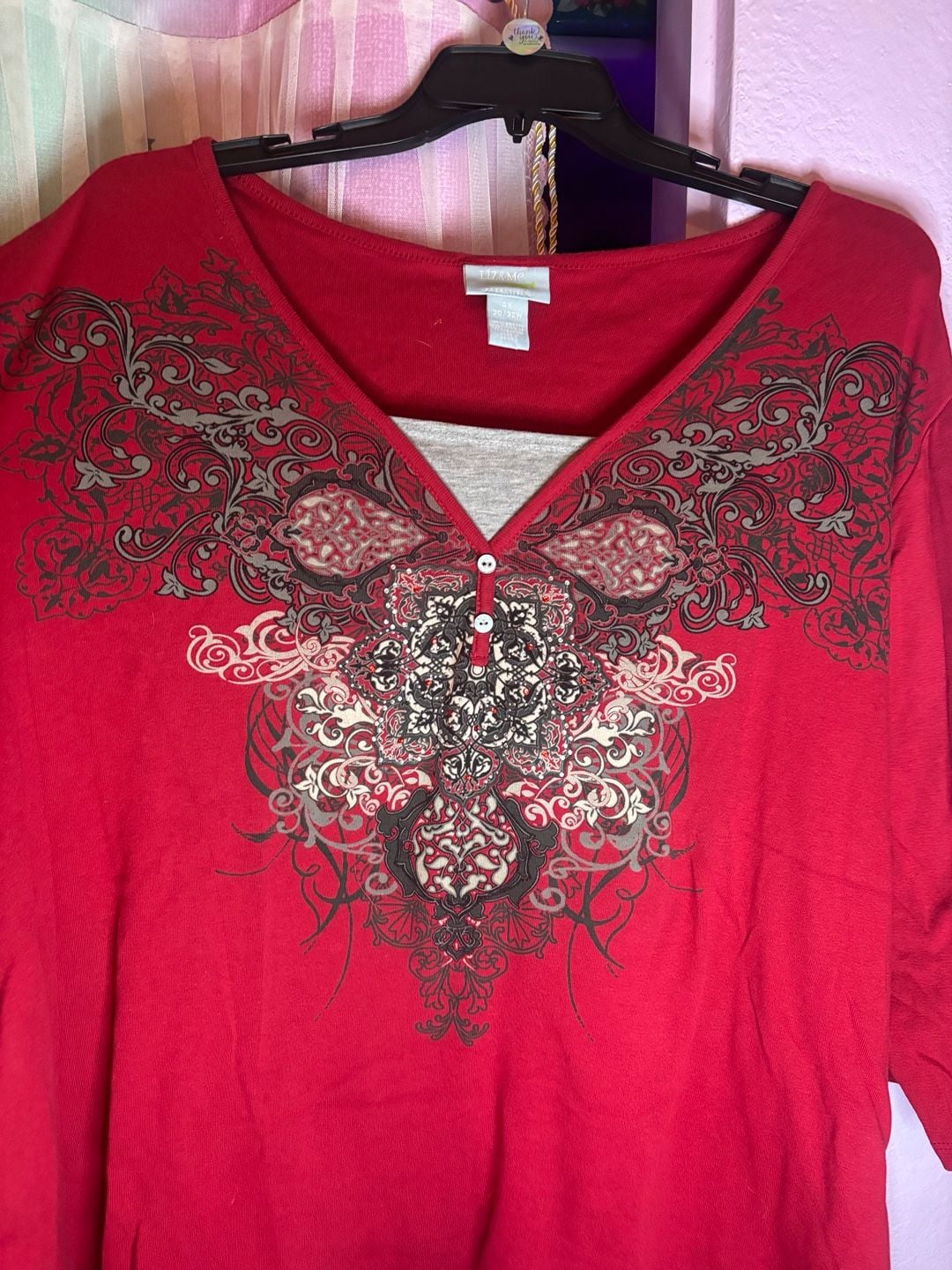 Liz & Me Sport Essentials Top Size 4X Red Graphic Print Henley Shirt 3