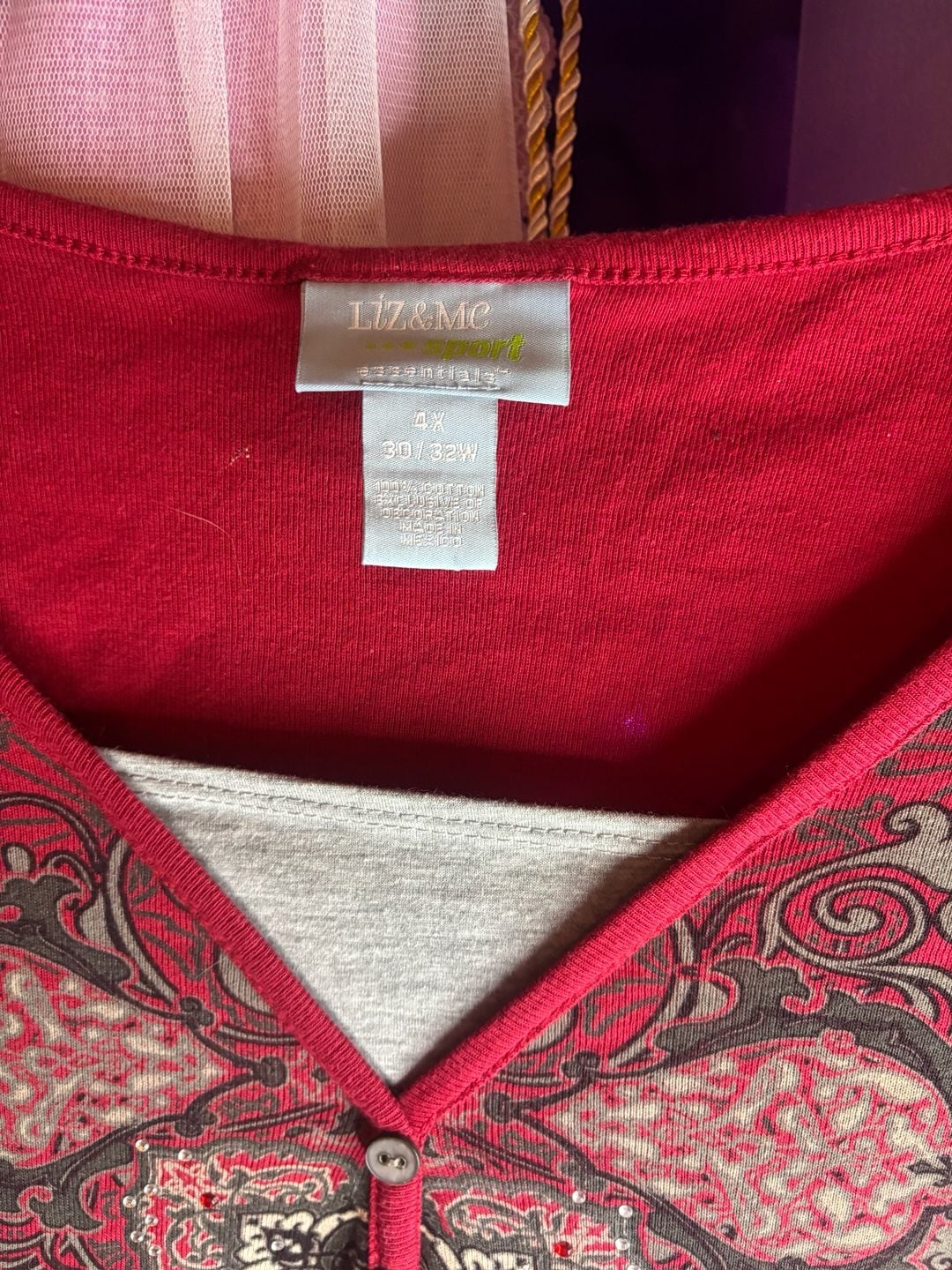 Liz & Me Sport Essentials Top Size 4X Red Graphic Print Henley Shirt 4