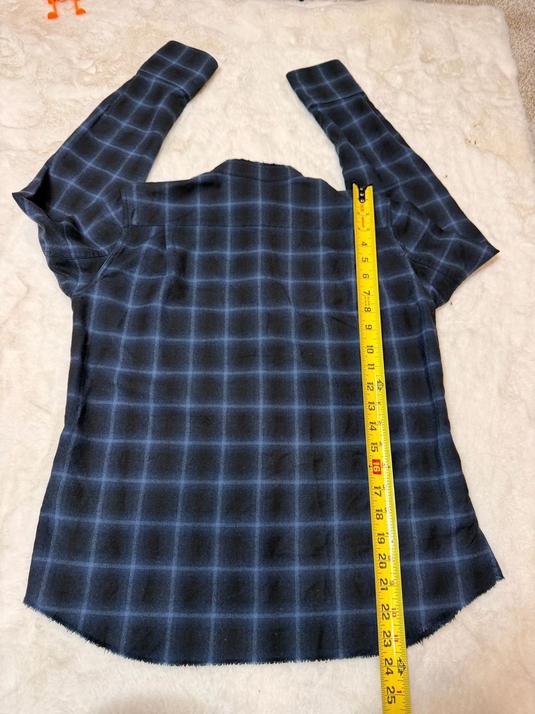 Helmut Lang Plaid Wool Cashmere Button Up Size M Blue Black Long Sleeve Top 8