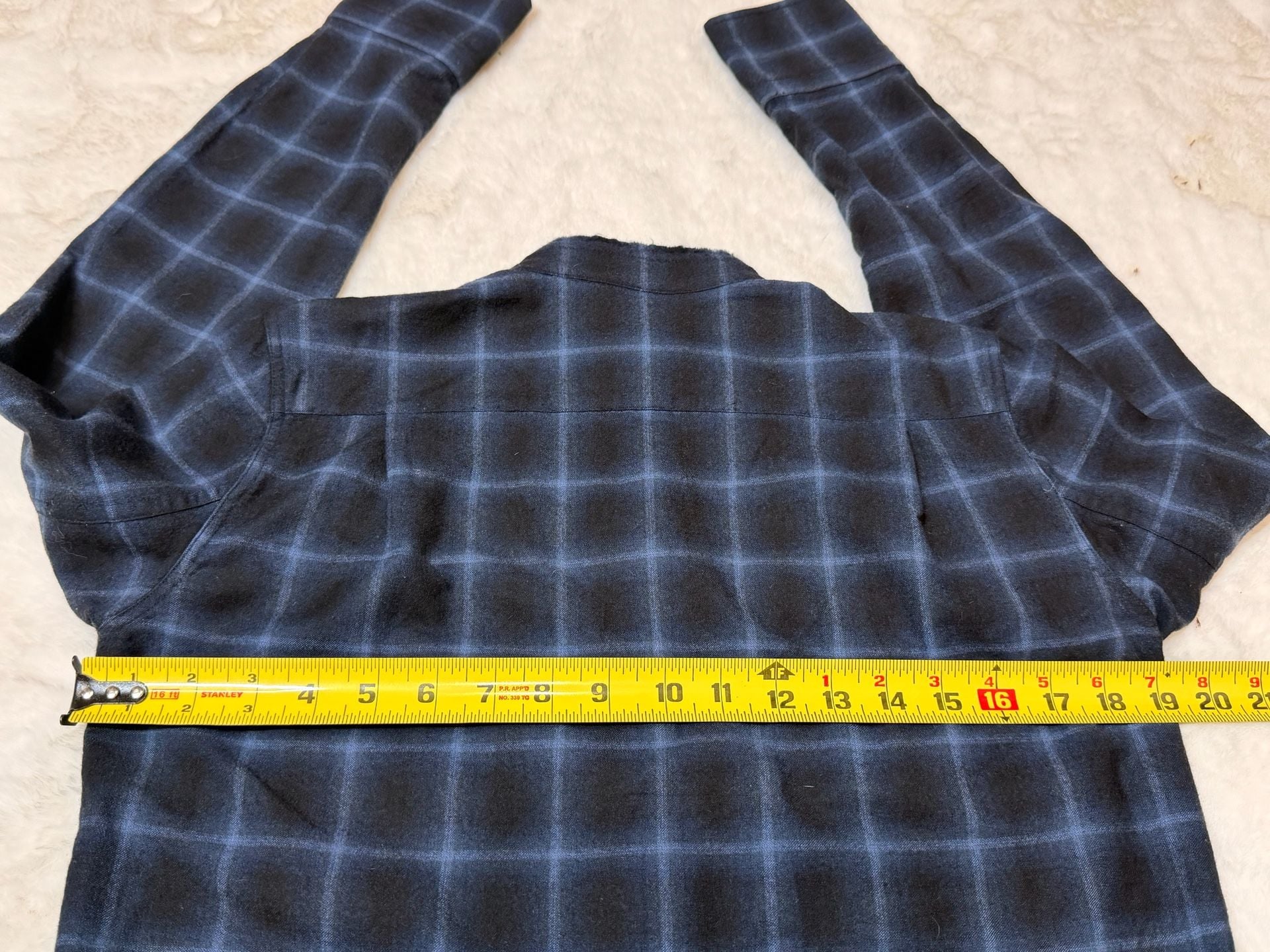 Helmut Lang Plaid Wool Cashmere Button Up Size M Blue Black Long Sleeve Top 9
