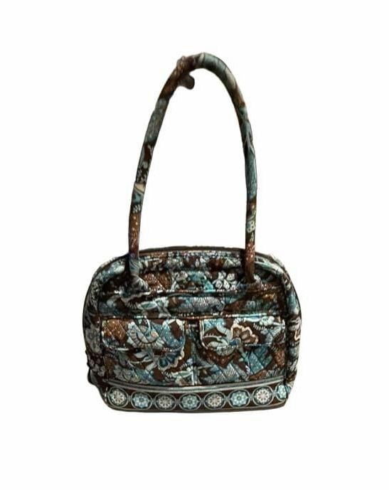 Vera Bradley Rey Java Blue Brown Quilted Cotton Satchel Handbag 2