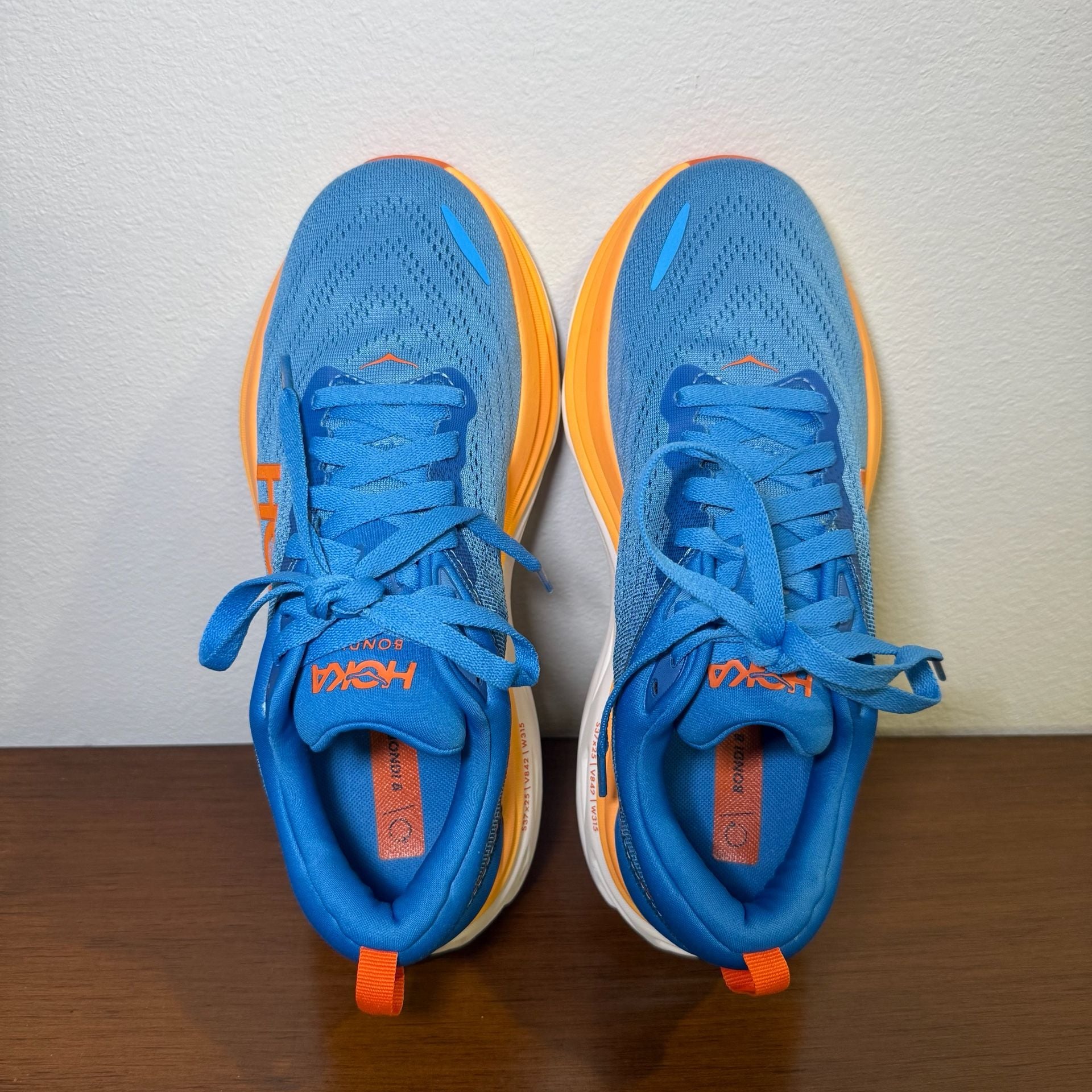 HOKA Bondi Men 8 Wide Size 9 2E Coastal Sky Vibrant Orange Running Shoes 8
