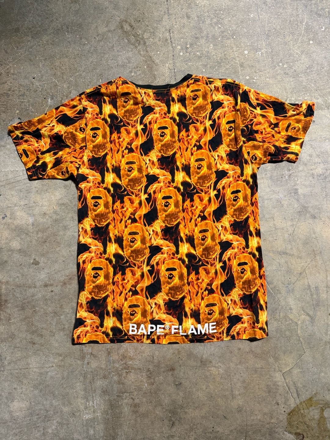 A Bathing Ape Bape Flame T-Shirt Size XL Orange Fire Ape Head Graphic 4