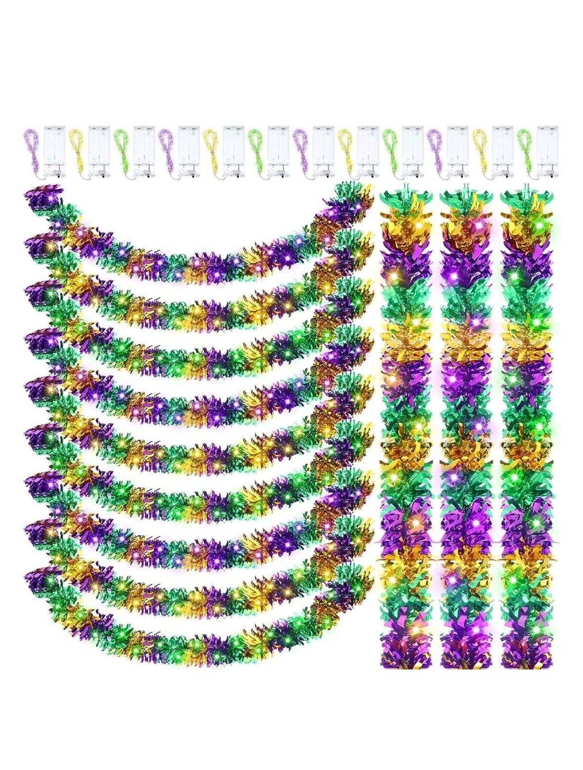 Boao 12 Pcs Mardi Gras Light Up Tinsel Garland 78 Ft 1
