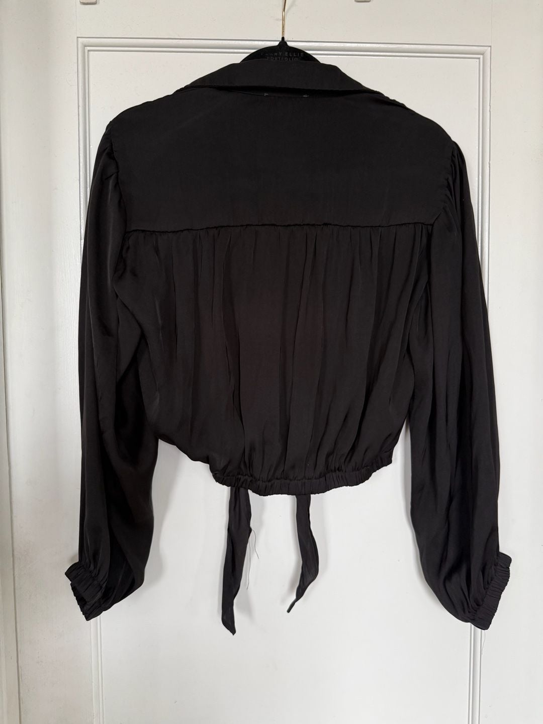 Sans Souci Long Sleeve Blouse Size S Black Tie Front Crop Top 3