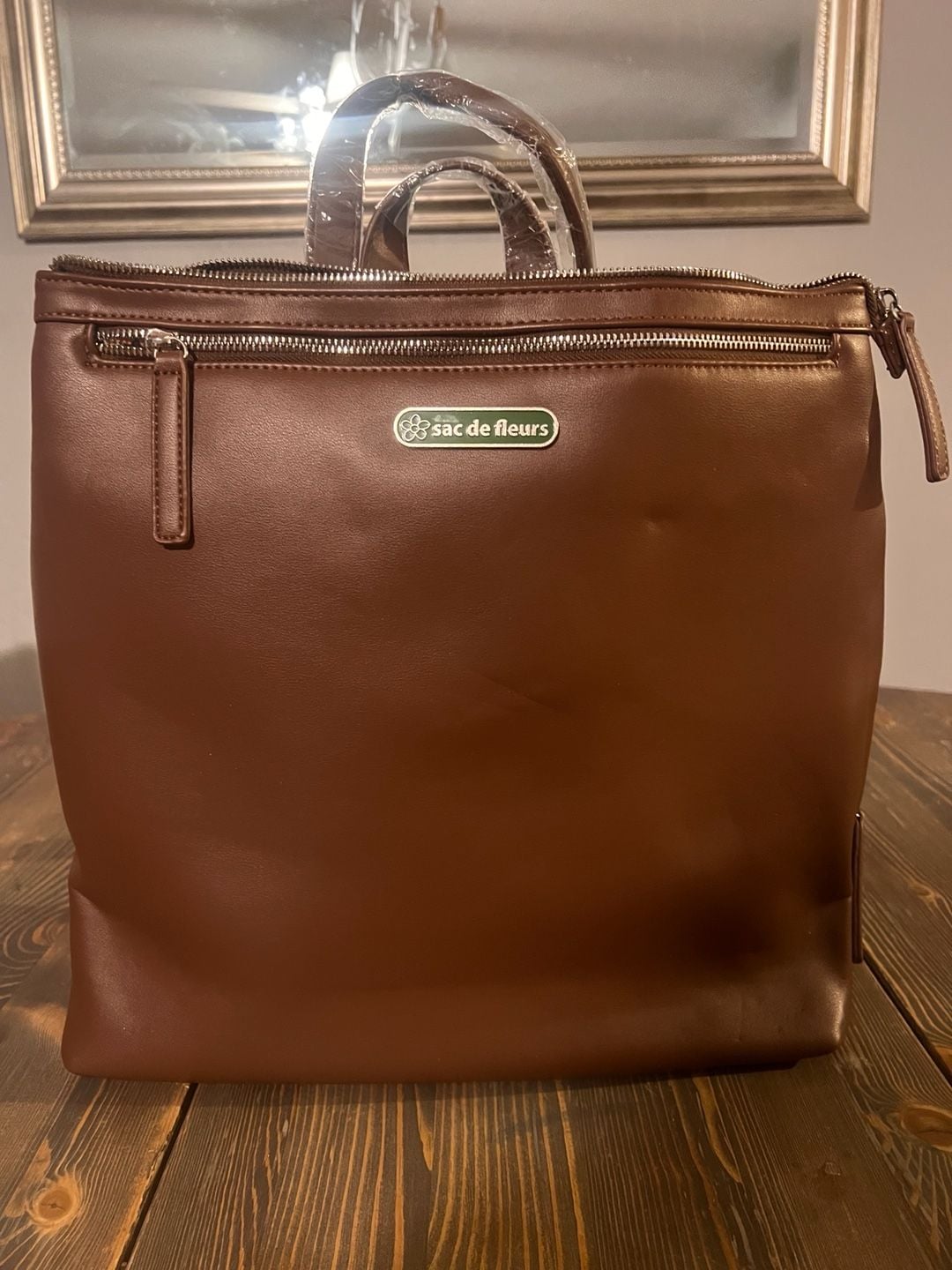 Sac de Fleurs Brown Faux Leather Backpack Handbag 2