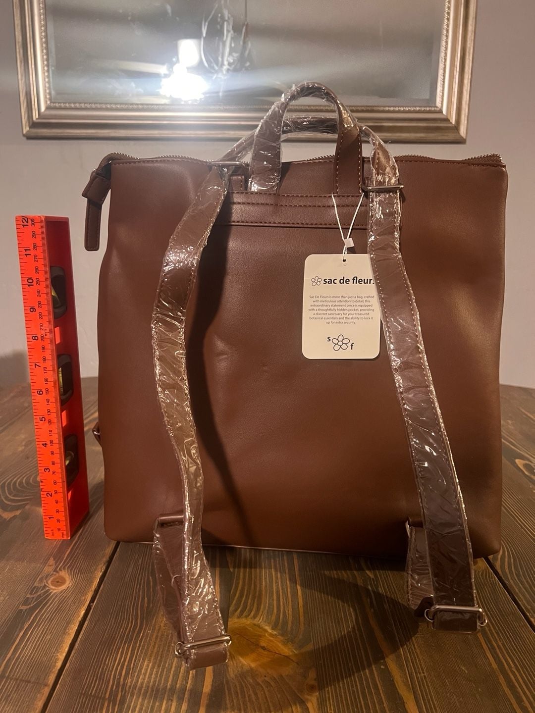 Sac de Fleurs Brown Faux Leather Backpack Handbag 3
