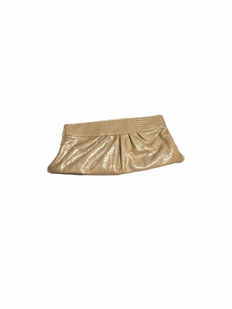 Lauren Merkin Metallic Gold Croc Embossed Leather Clutch Purse (Z-5) 2