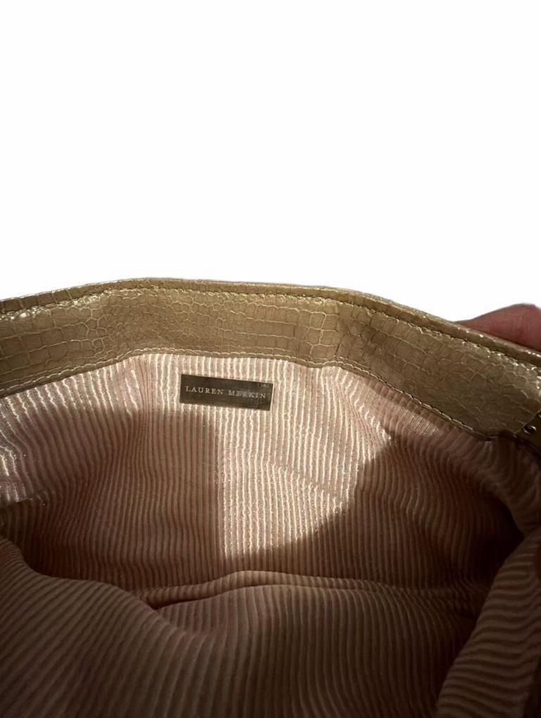 Lauren Merkin Metallic Gold Croc Embossed Leather Clutch Purse (Z-5) 4