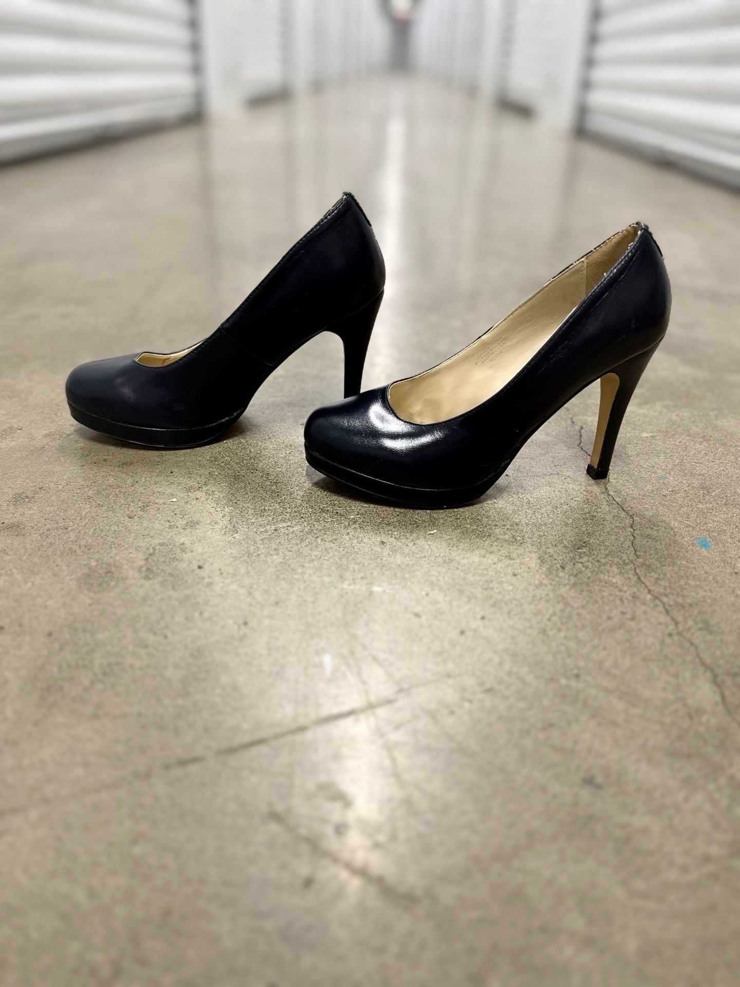 Fitzwell Navy Leather Platform Pumps 3