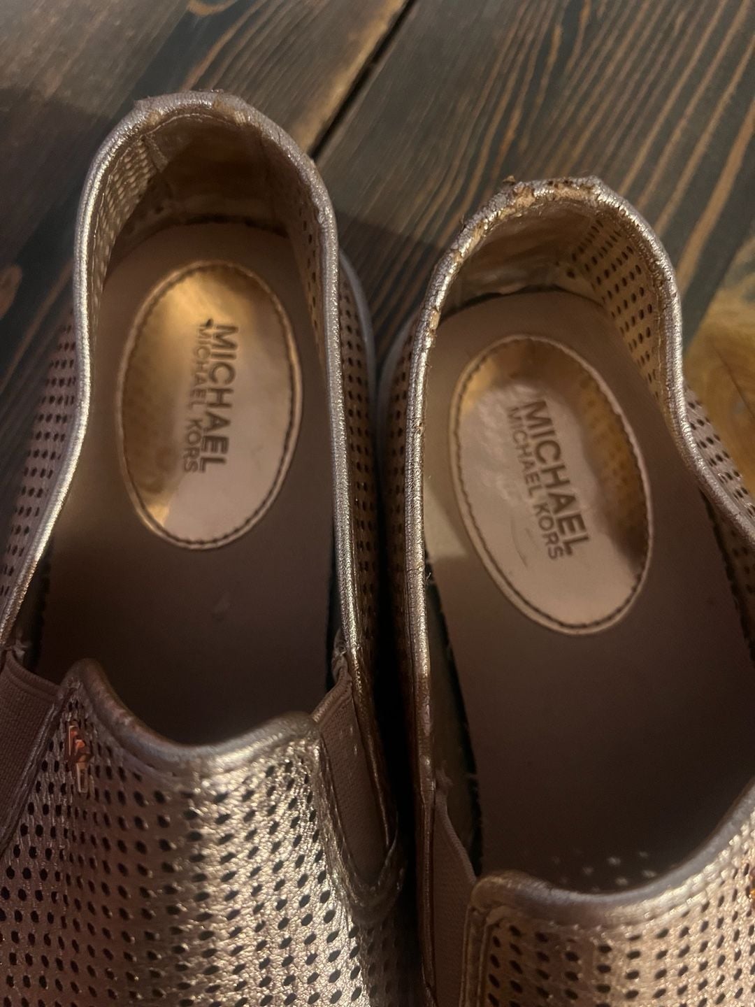 Michael Michael Kors Perforated Slip-On Sneakers Rose Gold Leather 7