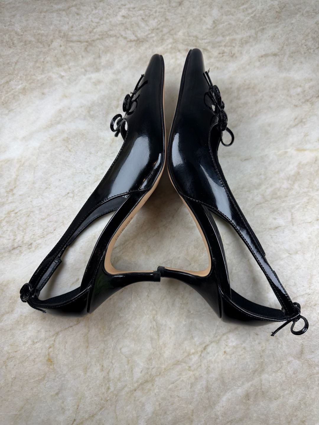 J.Crew Leona Slingback Heels Black Patent Leather Double Bow Square Toe 5.5 8