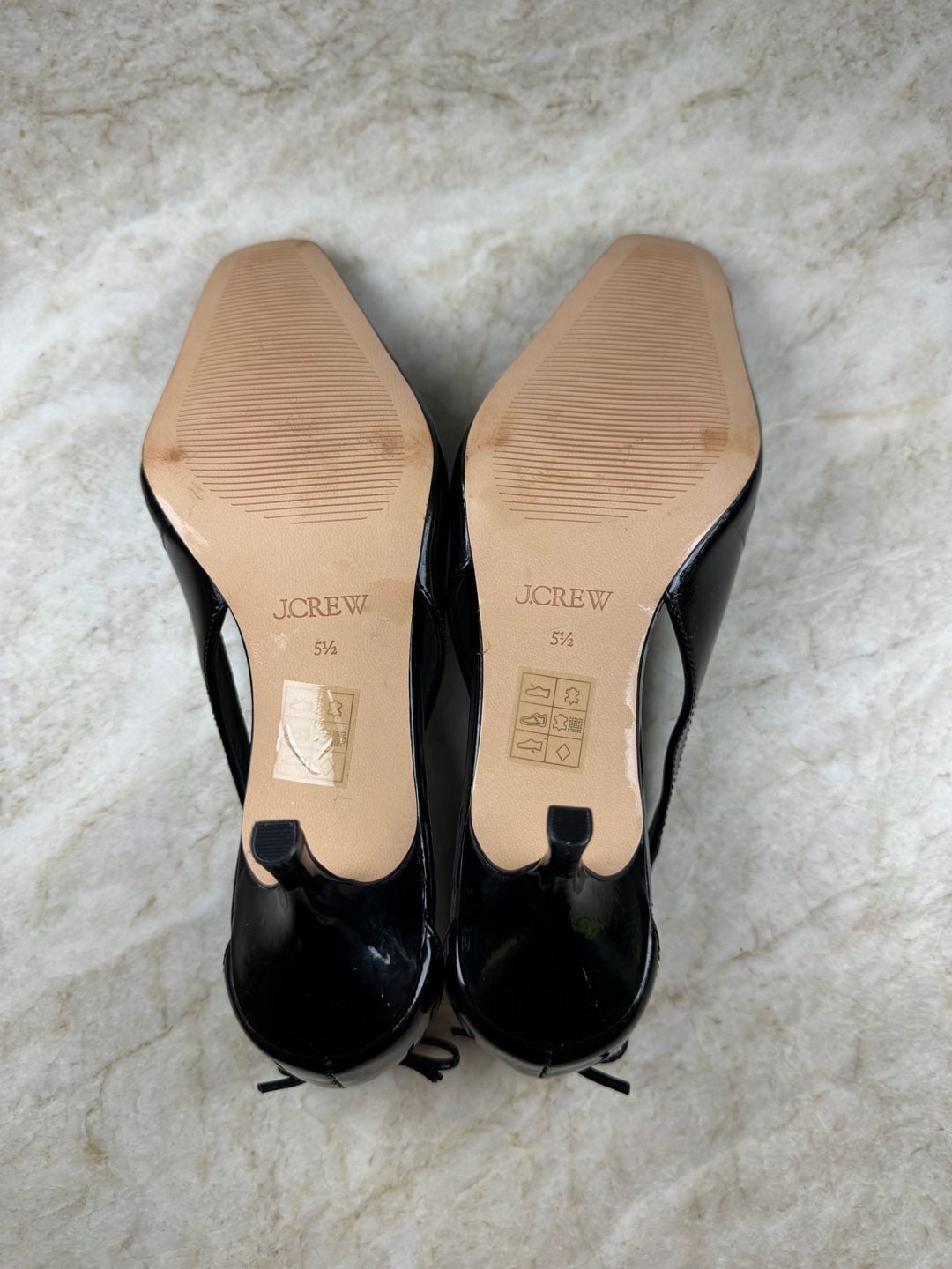 J.Crew Leona Slingback Heels Black Patent Leather Double Bow Square Toe 5.5 12