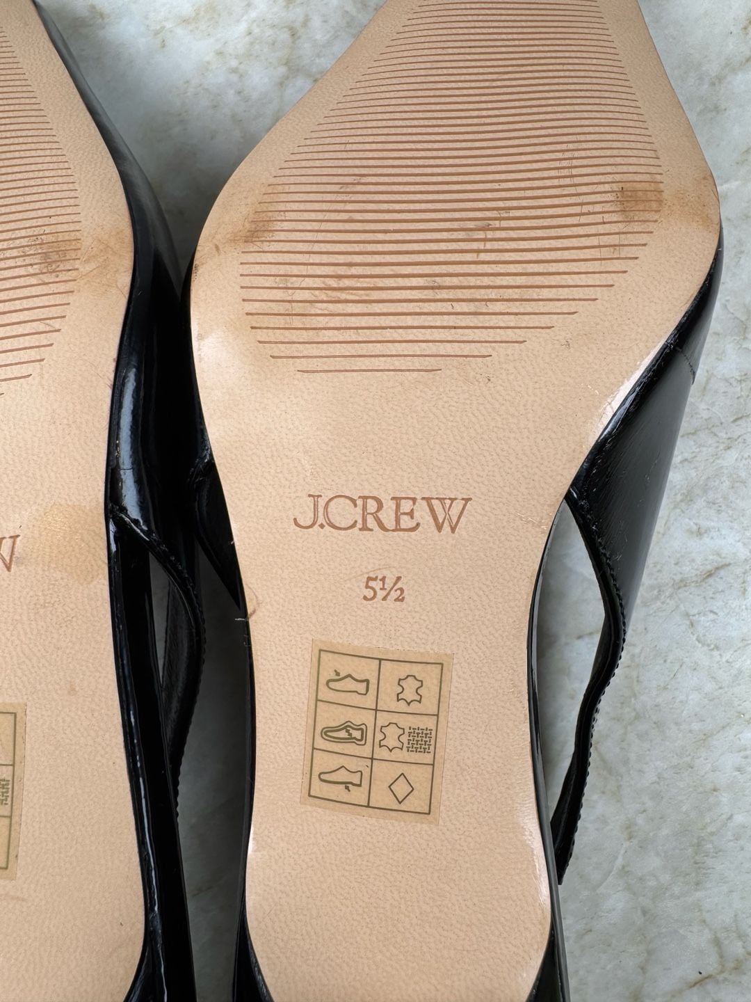J.Crew Leona Slingback Heels Black Patent Leather Double Bow Square Toe 5.5 13