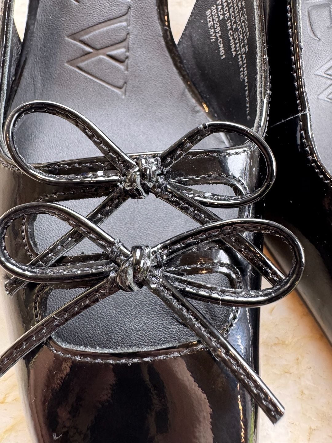 J.Crew Leona Slingback Heels Black Patent Leather Double Bow Square Toe 5.5 17