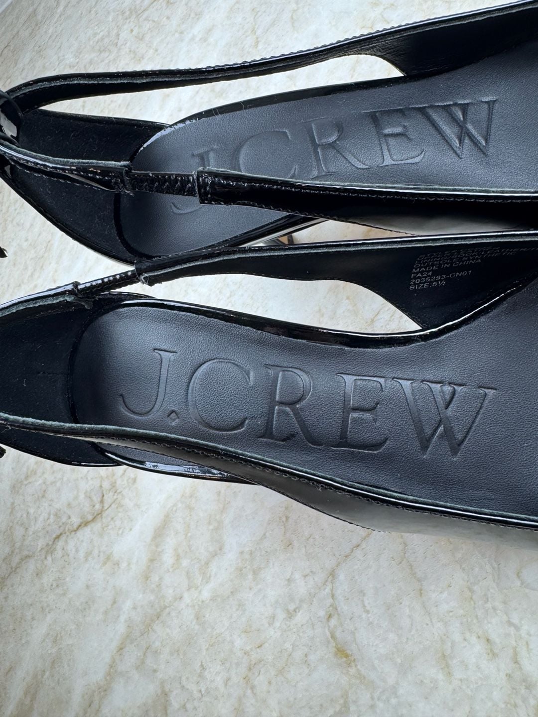 J.Crew Leona Slingback Heels Black Patent Leather Double Bow Square Toe 5.5 18