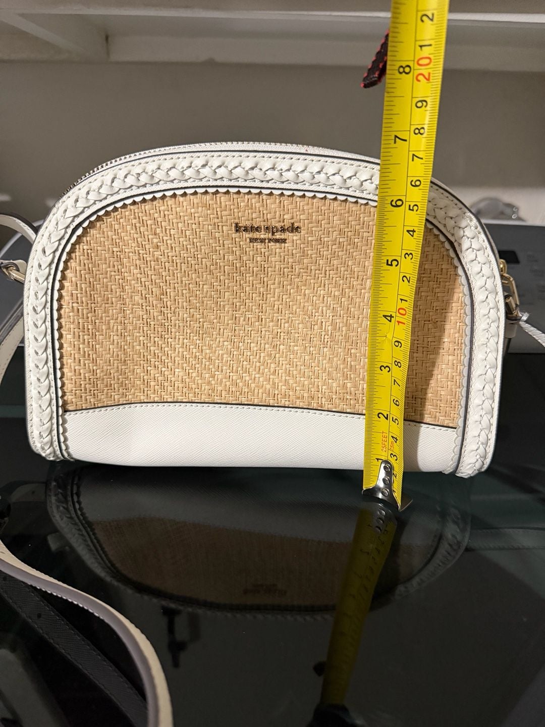 Kate Spade Sylvia Straw Dome Crossbody Bag White Leather 2