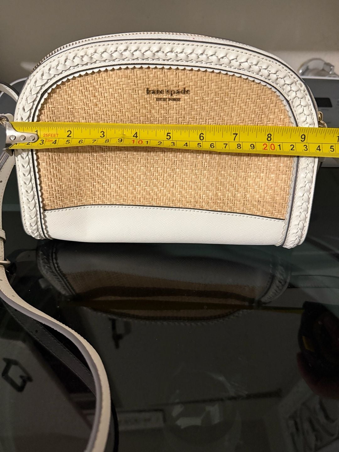 Kate Spade Sylvia Straw Dome Crossbody Bag White Leather 3