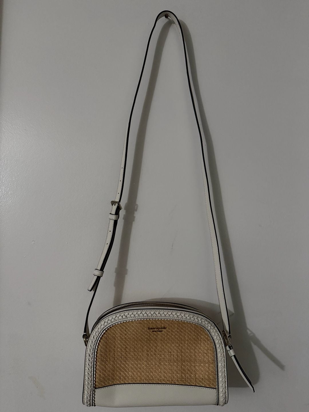 Kate Spade Sylvia Straw Dome Crossbody Bag White Leather 5