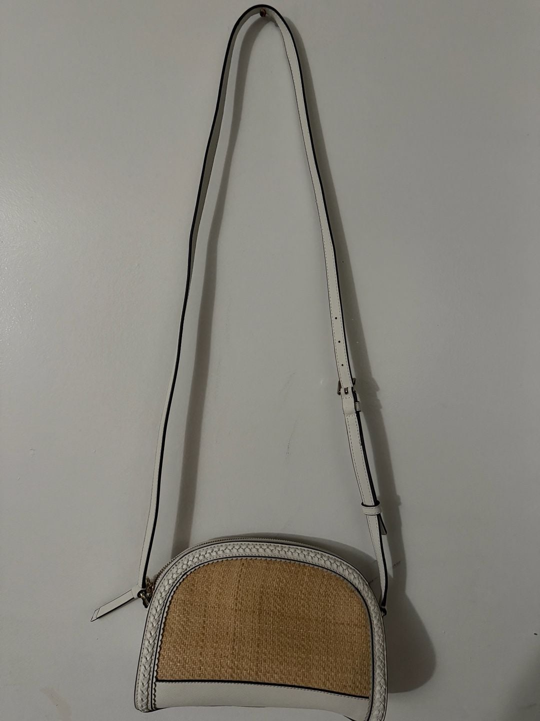 Kate Spade Sylvia Straw Dome Crossbody Bag White Leather 6