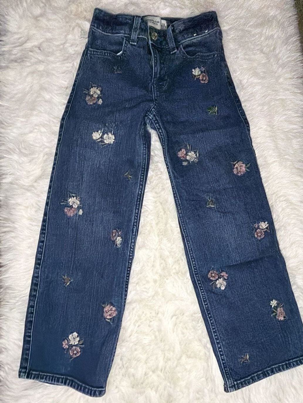 Abercrombie Kids High Rise Wide Leg Jeans Size 7/8 Floral Embroidered 2