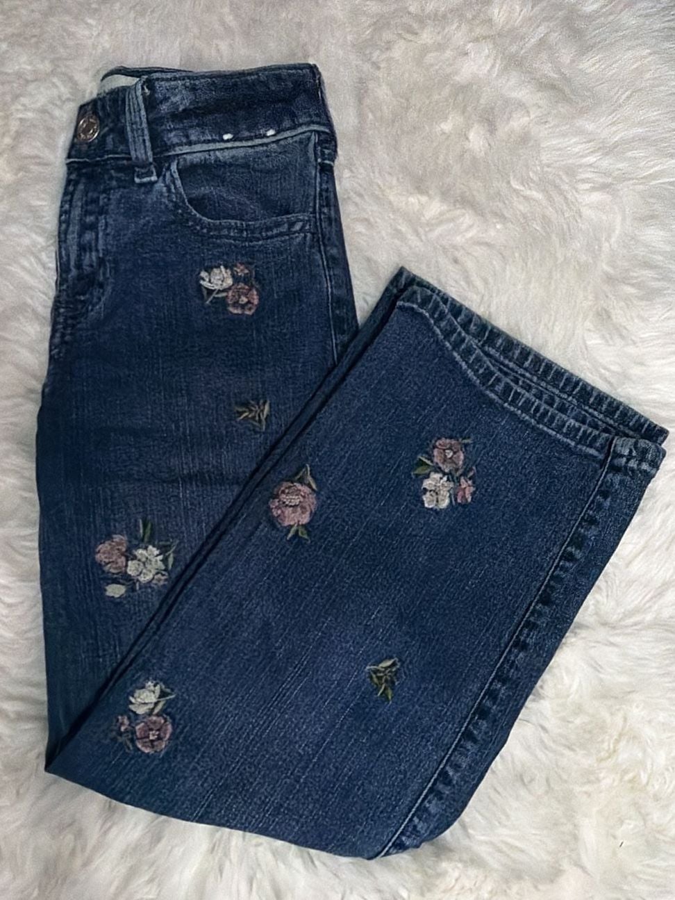 Abercrombie Kids High Rise Wide Leg Jeans Size 7/8 Floral Embroidered 4