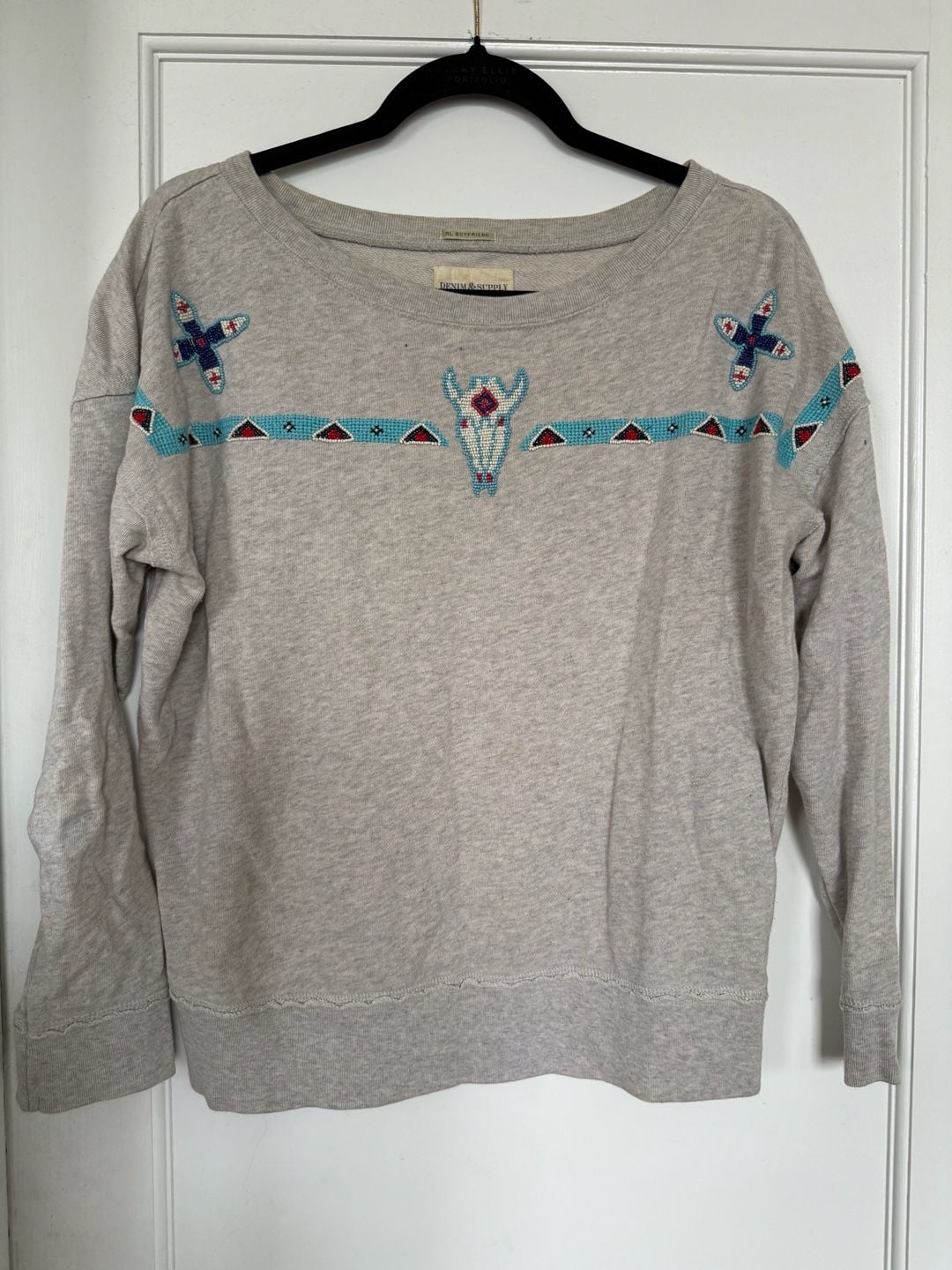 Denim & Supply Ralph Lauren Beaded Skull Sweatshirt Size S Gray 2