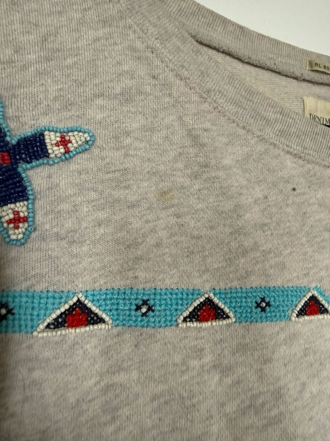 Denim & Supply Ralph Lauren Beaded Skull Sweatshirt Size S Gray 3