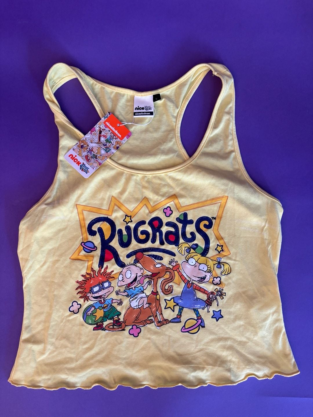 Nick 90s Rugrats Tank Top Size L Yellow Graphic Racerback 8