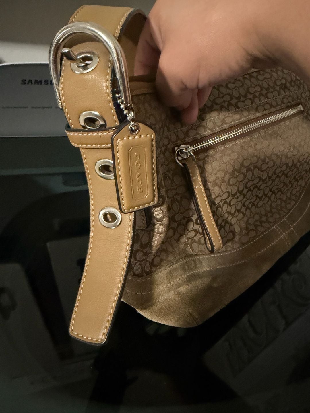 Y2K Coach Signature C Suede Brown Shoulder Bag Purse  9