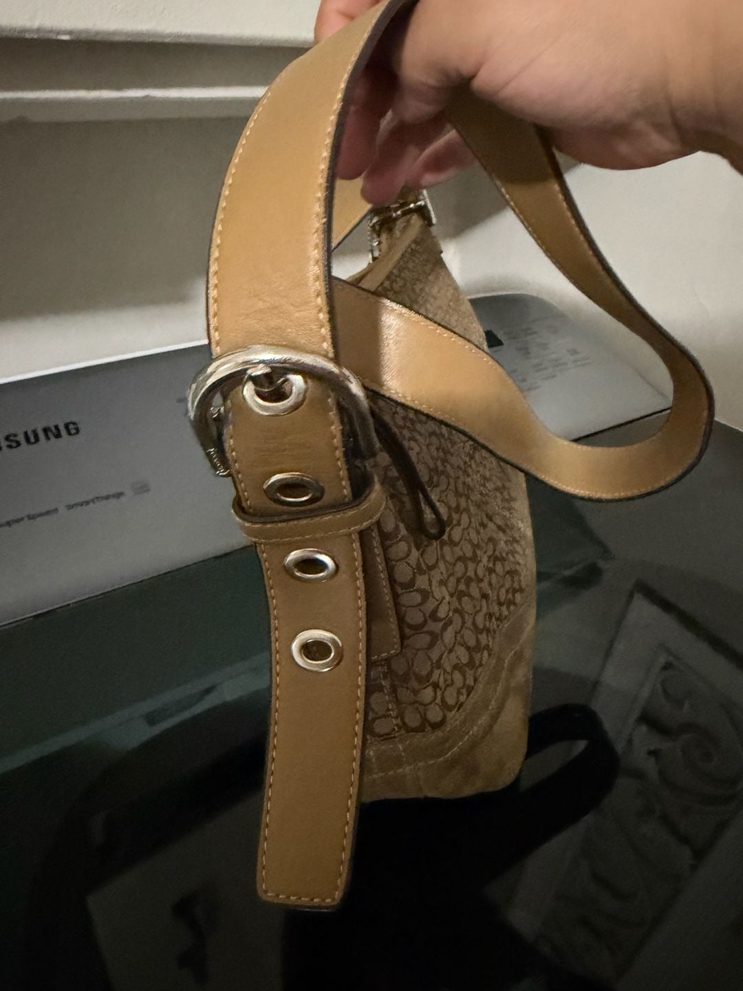 Y2K Coach Signature C Suede Brown Shoulder Bag Purse  10