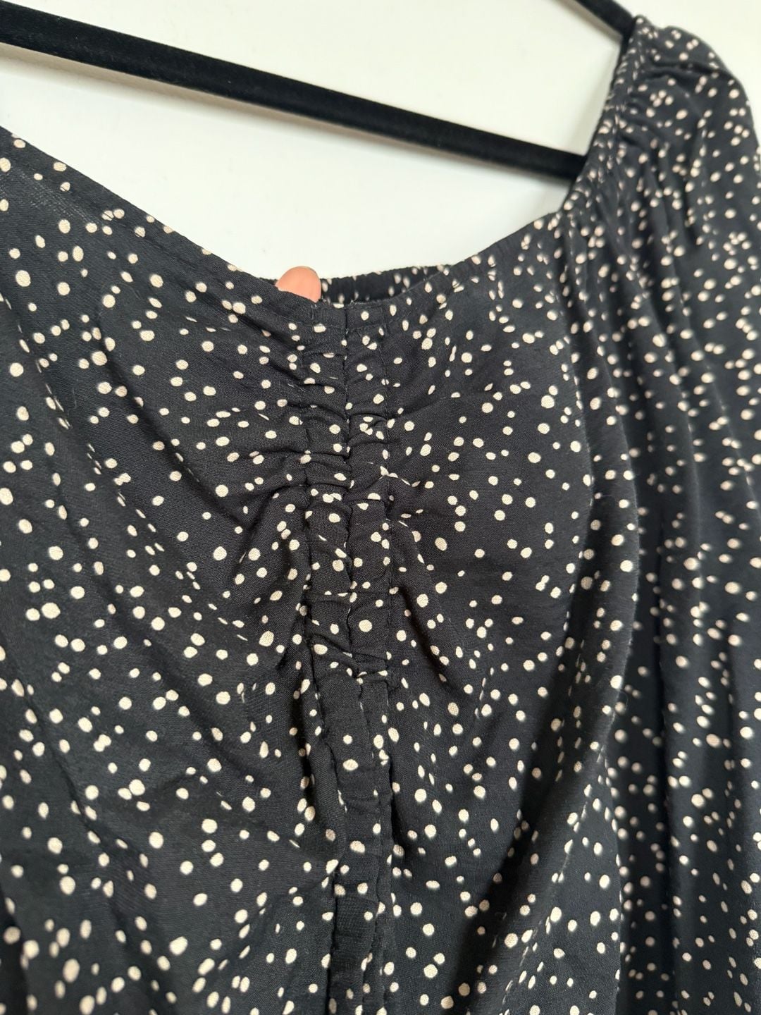 A New Day Ruched Front Top Size S Black White Dot 3