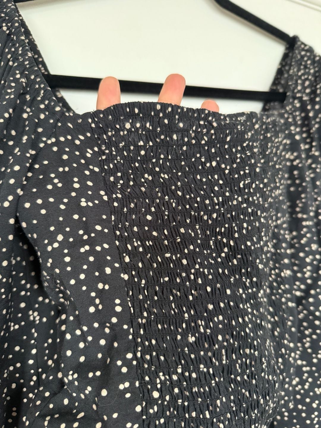 A New Day Ruched Front Top Size S Black White Dot 5