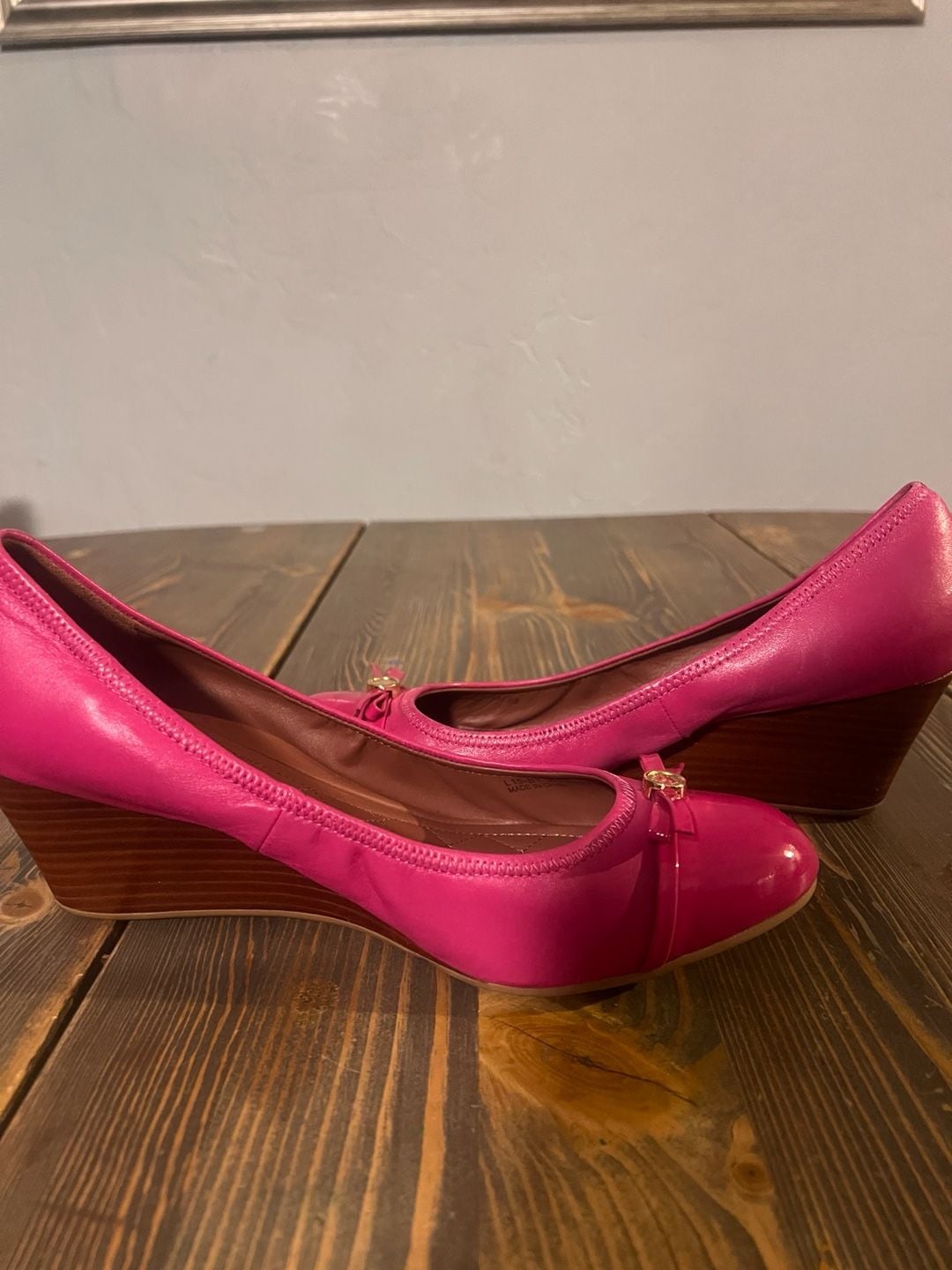 Cole Haan Wedge Heels Pink Leather Bow Ballet Flats 9B 7