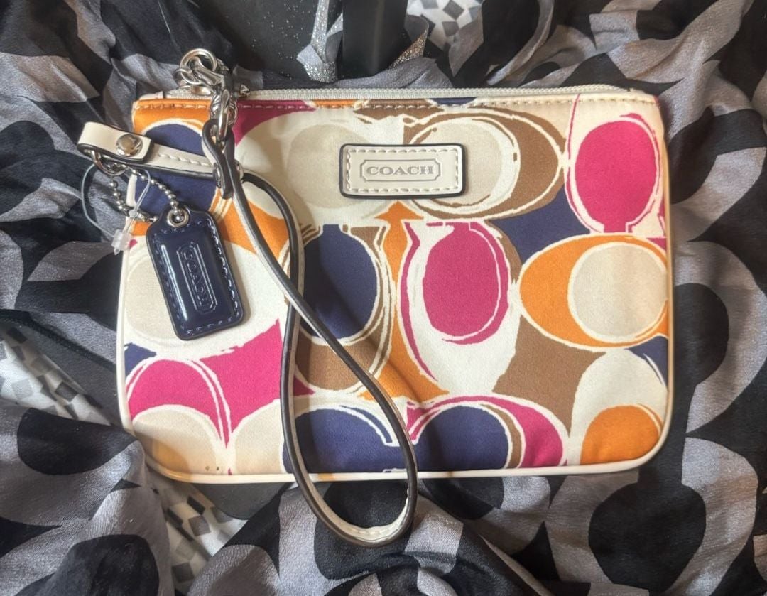 Coach Multi Color Signature Op Art Print Wristlet Handbag 2