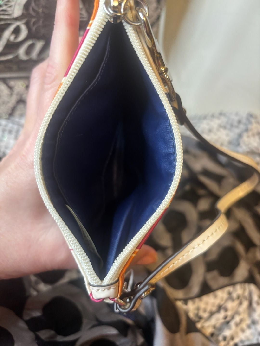 Coach Multi Color Signature Op Art Print Wristlet Handbag 3