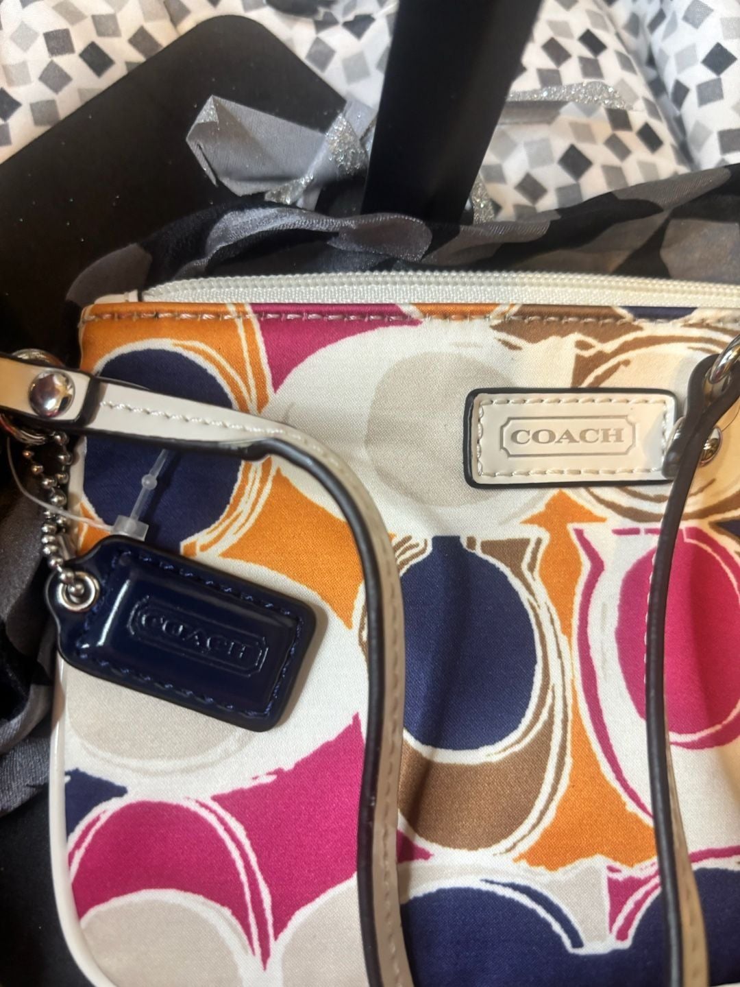 Coach Multi Color Signature Op Art Print Wristlet Handbag 5